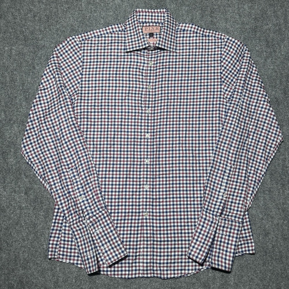 Thomas Pink Slim Fit Prestige French Cuff Dress Shirt Men 16.5 Houndstooth Check